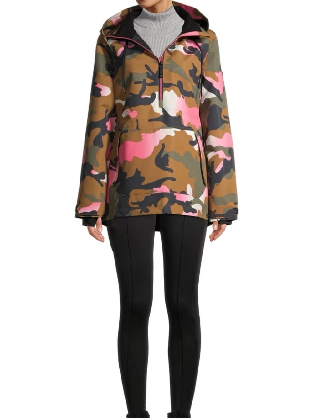 Swiss Tech Hooded Camouflage Ski Jacket in Pink, Olive & Black